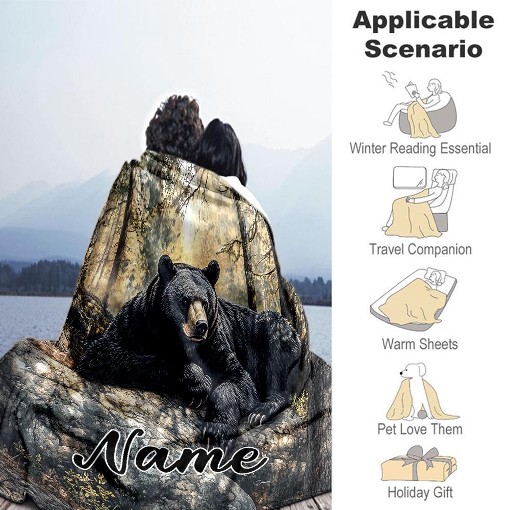 Black Bear Countryside Personalized Text Blanket Cozy Personalized Blanket Durable Comfort Great for Picnics Sofa Living Room Home Decor