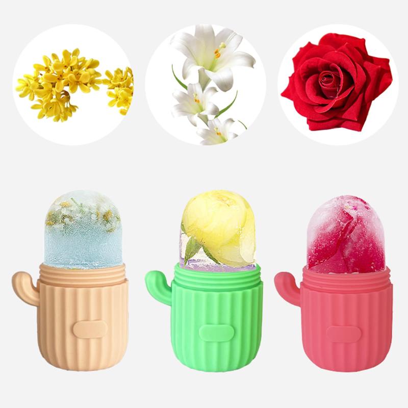 Cactus Shape Ice Cube Roller Massager with Silicone Mold for Reducing Eye Puffiness Reusable Facial Spa Accessory