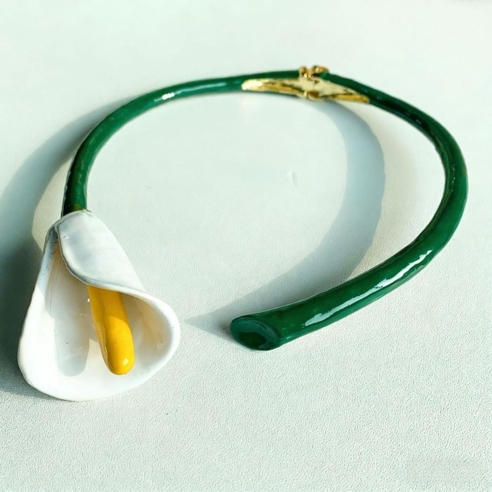 Vintage Calla Choker Necklace Glazing Floral Enamel Bracelet Fashion Flowers Jewelry Set  Girls