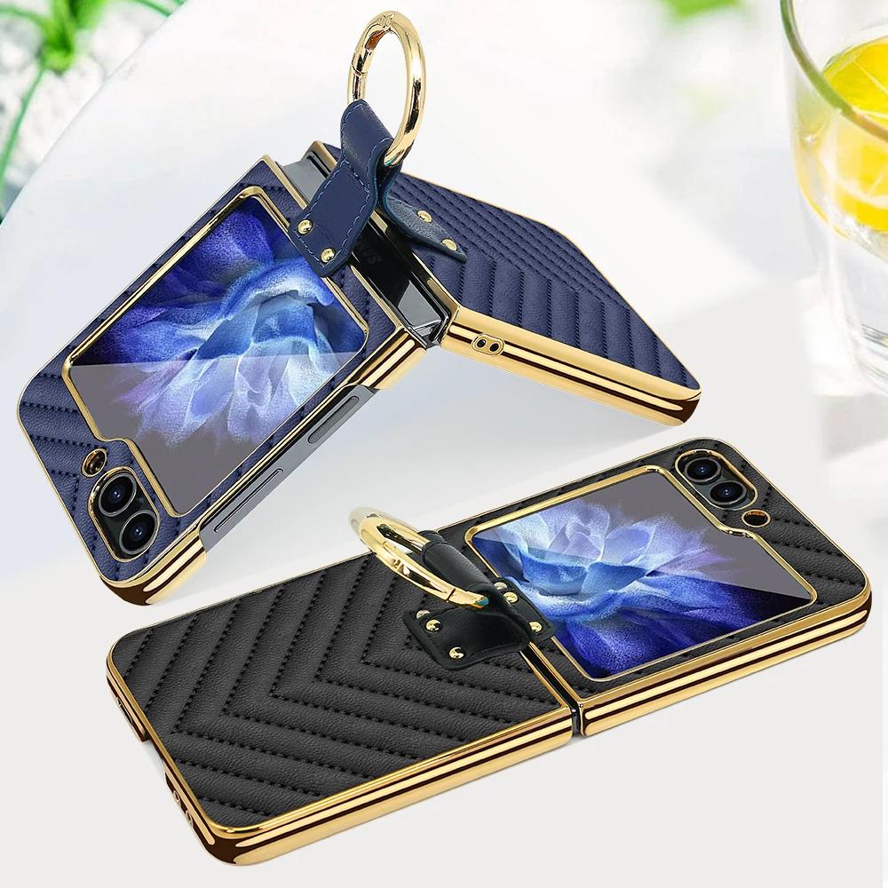 Luxuriöse galvanisierte Handyhülle für Frauen und Mädchen mit Displayschutzfolie und Ring für Samsung Galaxy Z Flip 6 5 4 3 Hülle