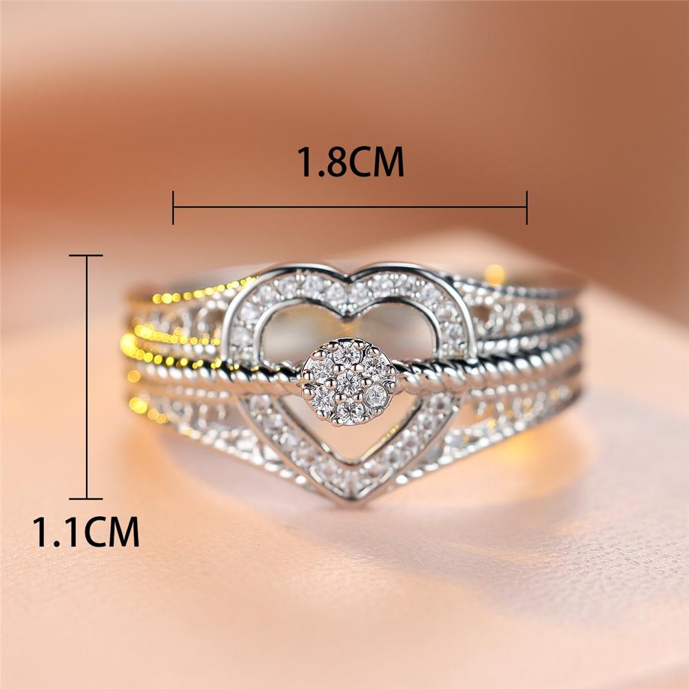 Cute Female White Zircon Stone CopperColor Wedding Jewelry Promise Engagement Love Heart Rings For Women