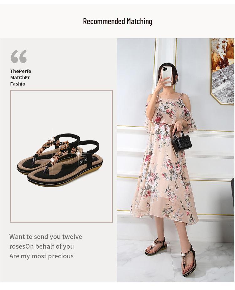 Bohemian Wood Bead Woven Plus Size Flat Women's Sandals for Summer 2025