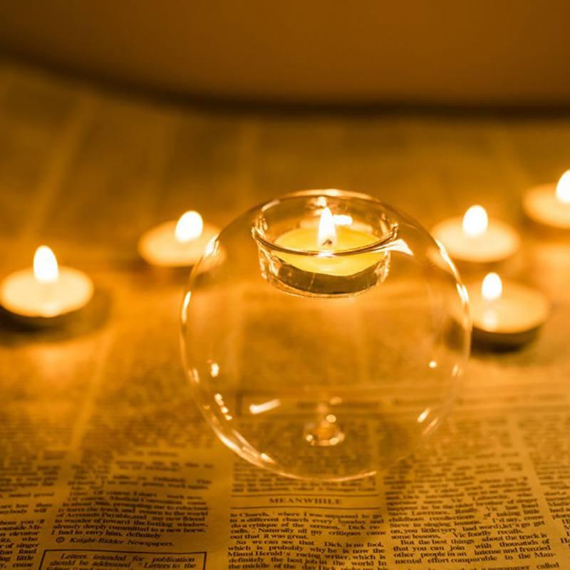 Runder Globus Teelichthalter aus klarem Glas mit Teelicht in zufälliger Farbe zur Heim-Party-Dekoration