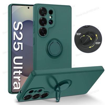 Liquid Silicone Back Cover For Samsung Galaxy S25 Ultra Case With Magnetic Holder For Samsung S24 S23 Ultra S25 Plus S21 FE Case