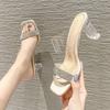 Women’s Clear Rhinestone Heeled Slide Sandals, Square Toe Transparent Strap High Heel Sandals, Elegant Summer Dress Shoes