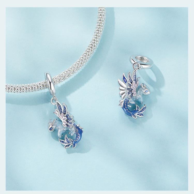 S925 Silver Dragon Pendant Beads: Original Blue Ziyun DIY Bracelet Accessory