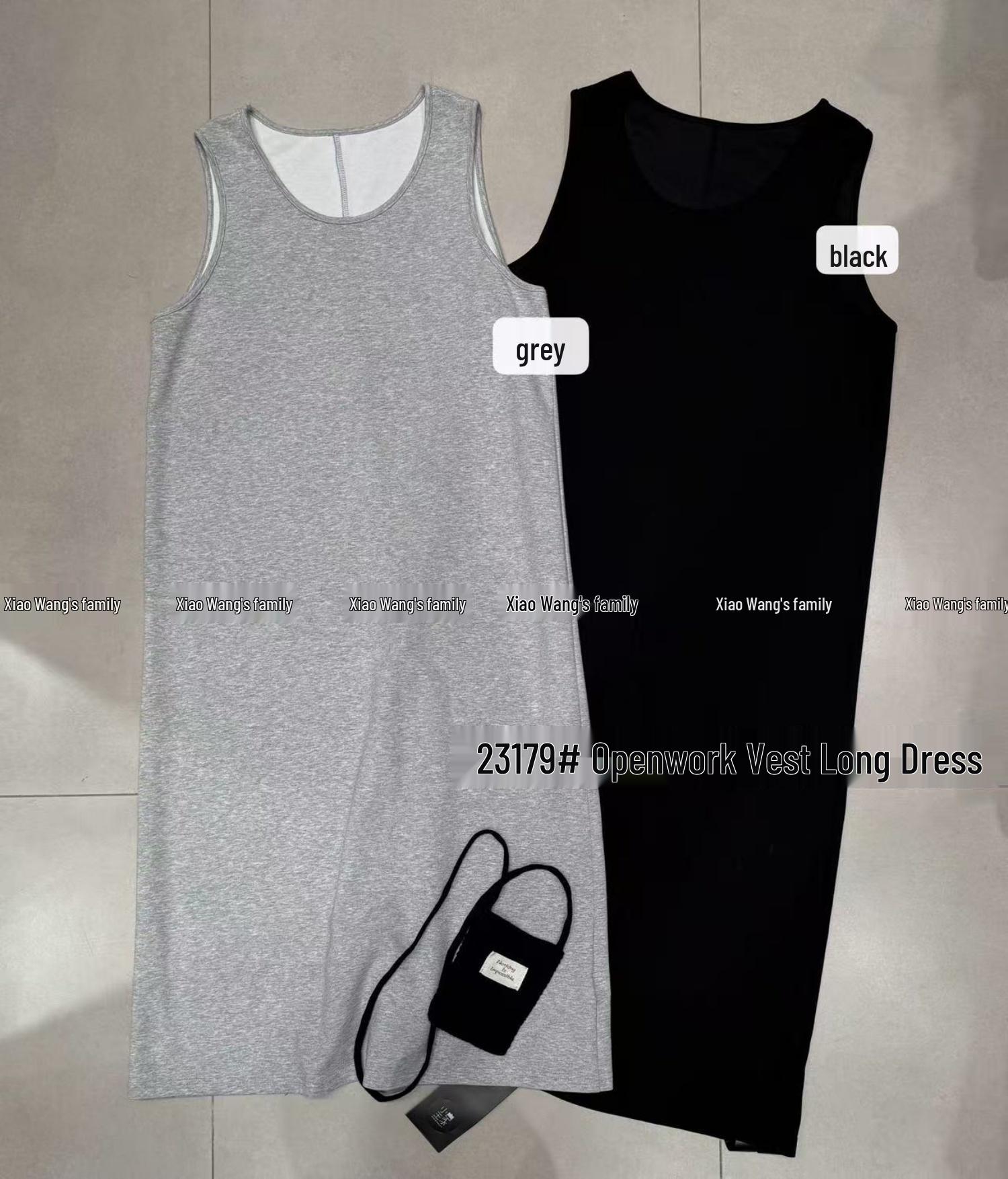 

Xiao Wang Women s Spring/Summer Loose Plus Size Casual Round Neck Slit Vest Dress One Size чёрный