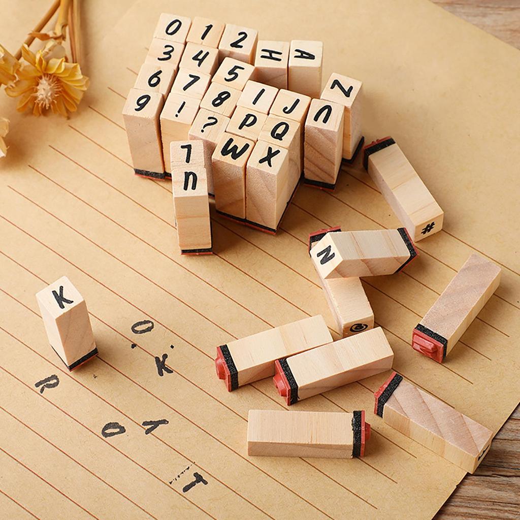 40 Pieces Wooden Alphabet Number Stamps Rubber Stamp Set for Scrapbooking
