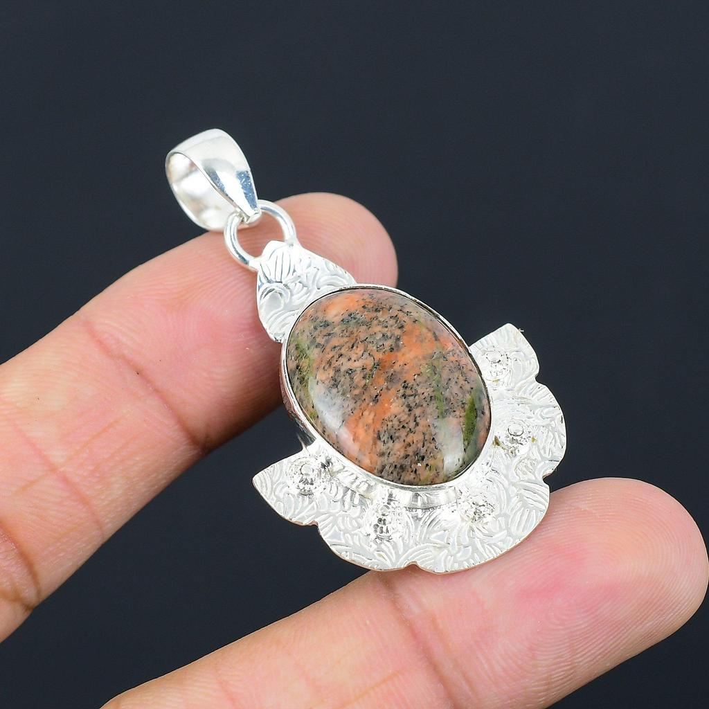 925 Silver Heart Chakra Unakite Stone Wife Trendy Elegant Anniversary Pendant