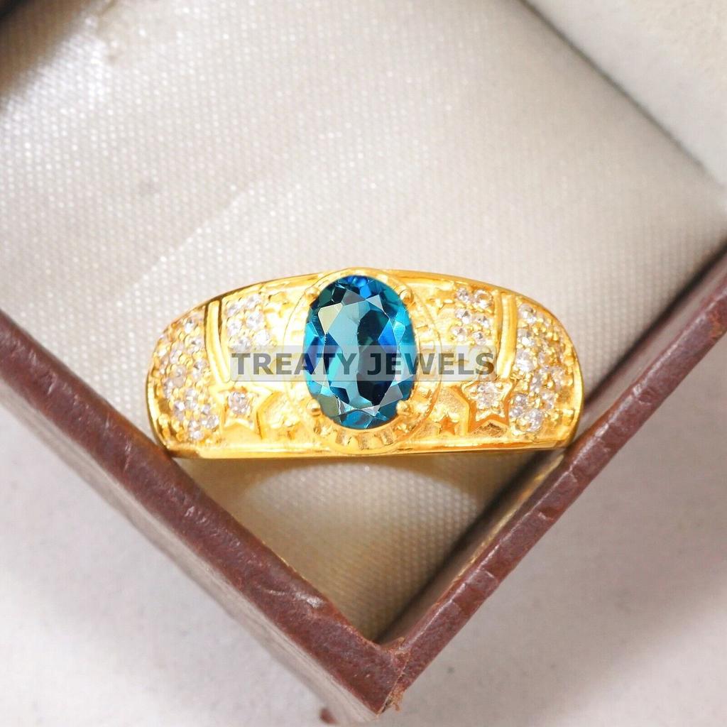 London Blue Topaz Oval With 925 Silver Sterling Gold Plated Ring For Men's #B245 JL375676048112