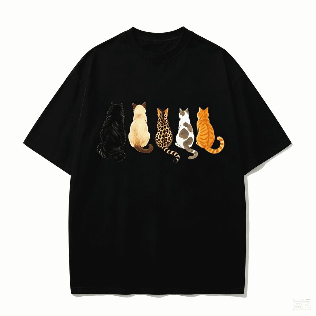Vintage Cats Back View Graphic T‑Shirt Cute Cat Crew Neck Short Sleeve Oversized Unisex Streetwear Tee for Pet Cat Lovers Summer Casual Daily Wear