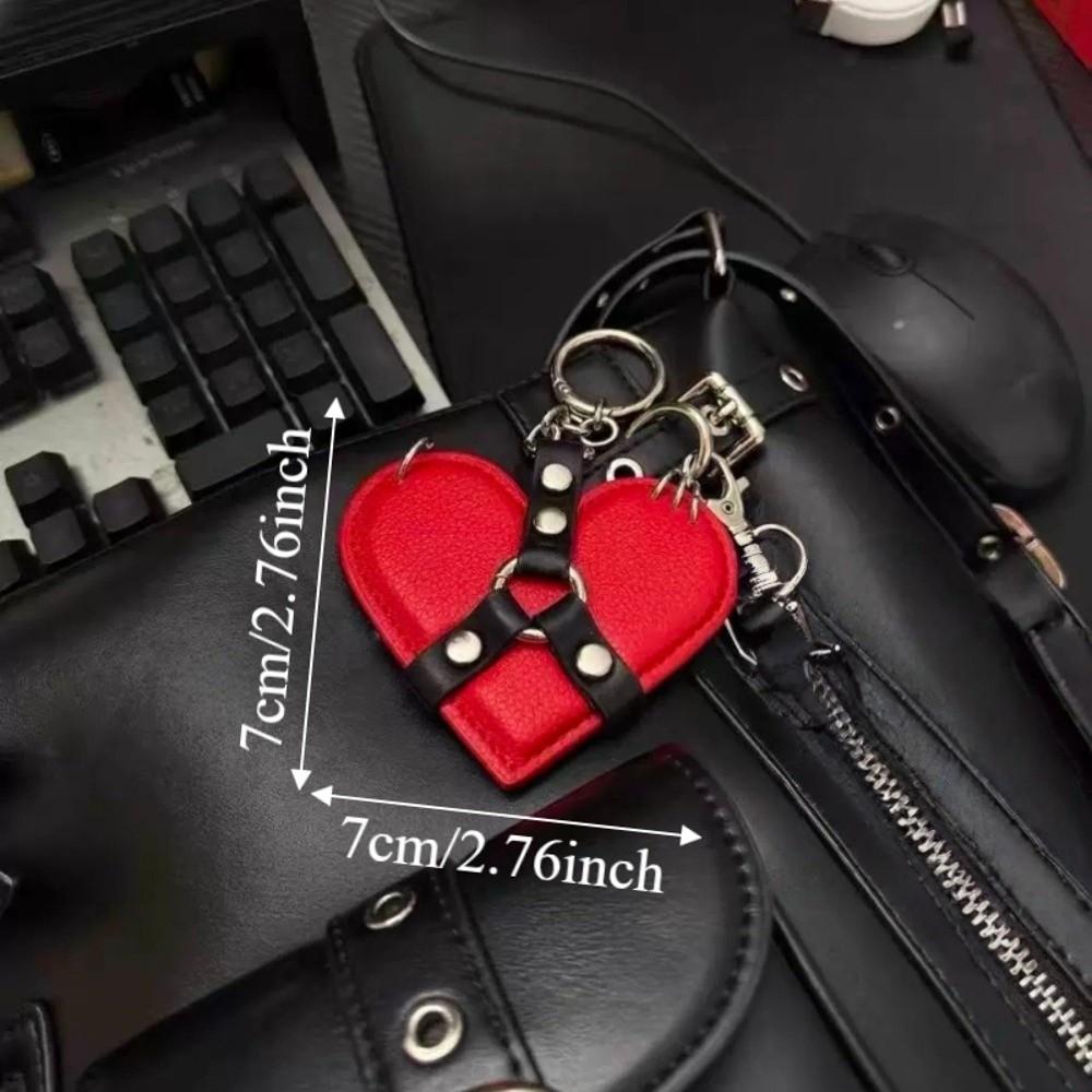 Y2K Rivet Heart Bag Charm Gothic Bag Pendant Fashion Leather Heart Keychain  Backpack Decor