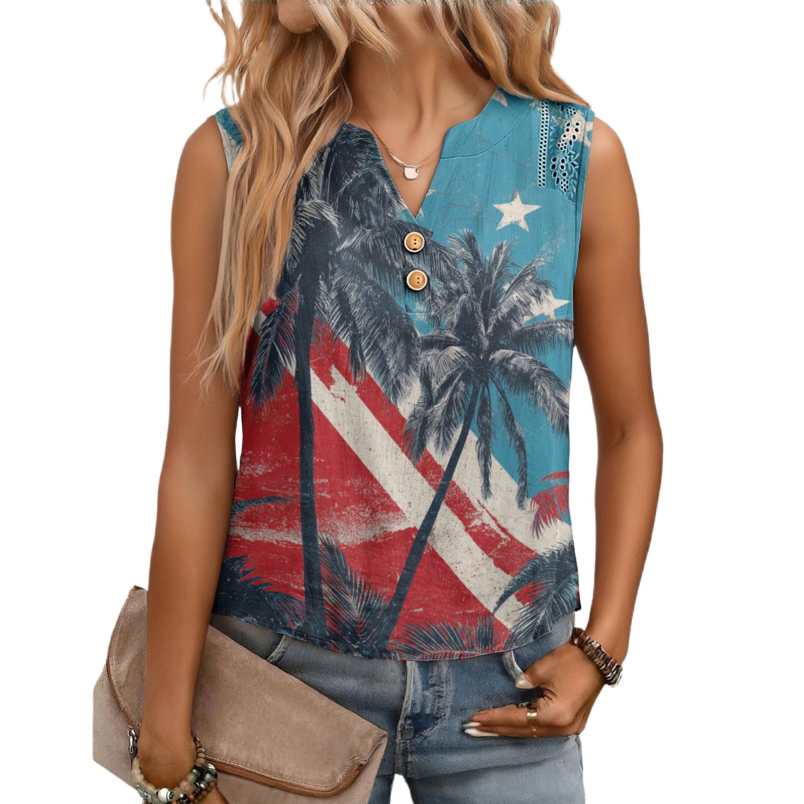

Women s Casual, Loose-Fitting, Printed, Sleeveless Linen Blouse S