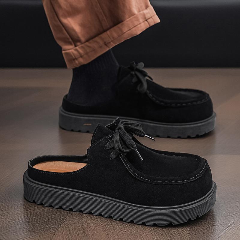 Platform Half Shoes Mules for Men Closed Toe Slip On Flat Sneakers Slides Sandals Summer Open Back Casual Shoes Loafers Slippers