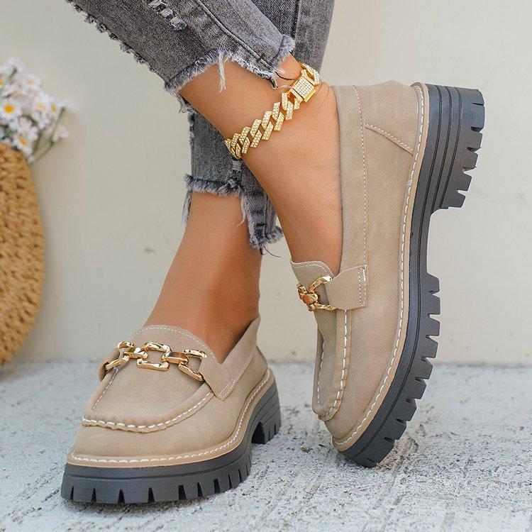 Foreign Trade 2025 New Spring and Autumn Loafers Large Size Casual Polished British Style Women's Shoes Thick Heel Thick Sole Foreign Trade Retro