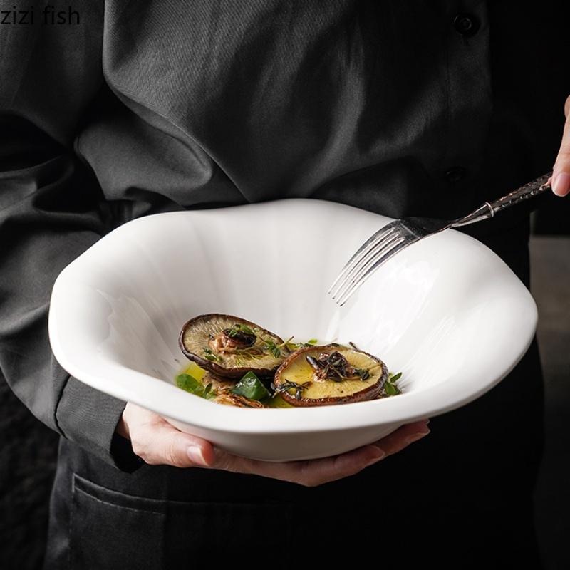 White Ceramic Bowl Fruit Dish Salad Bowls Dessert Bowl Soup Plate Noodle Bowls Dinner Plates Snack Trays Sashimi Plate Tableware