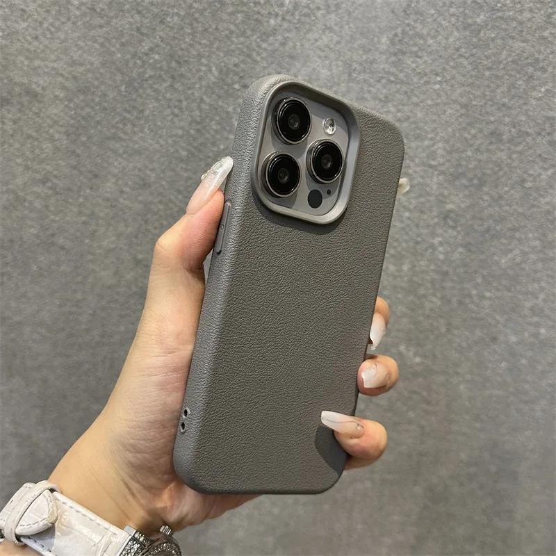 Luxury Matte Soft Leather Candy Phone Case For iPhone 15 14 Plus 13 12 11 16 Pro Max Lens Protection Shockproof Silicone Cover