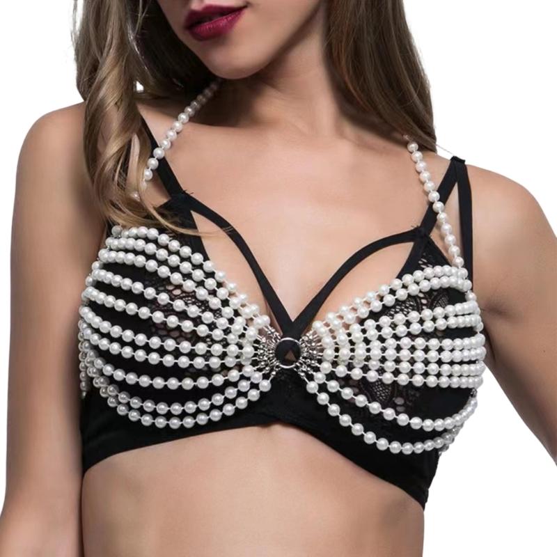 Bohemian Body Chain Bra Pearls Bikinis Chest Chain Raves Nightclub Body Accessories Jewelry Gifts for Women Girls