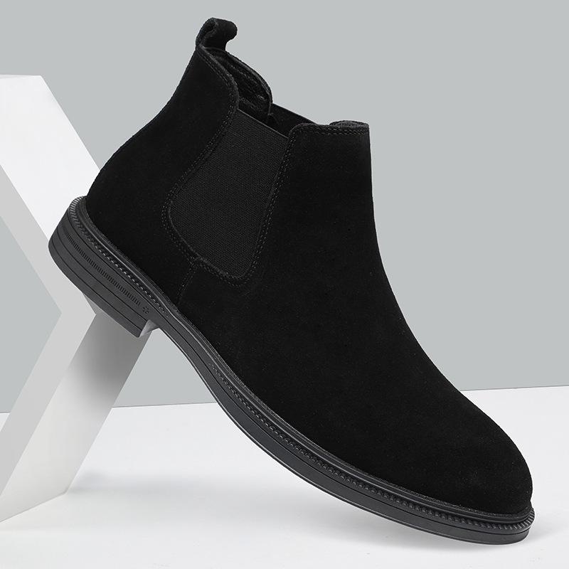 Fashion England Style Men's Casual Business Office Chelsea Boots Cow Suede Leather Shoes Black Trendy Cowboy Autumn Winter Ankle Botas