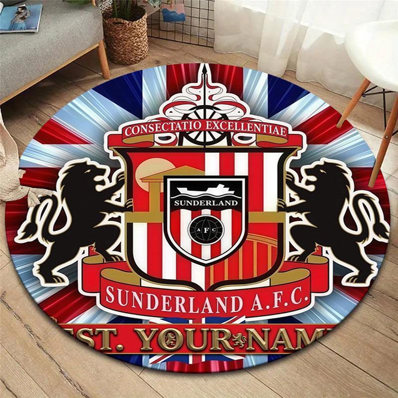 Sunderland A.F Custom Name Round Area Rug,Carpet Rug for Living Room Bedroom Sofa Playroom Decor,Non-slip Floor Mat