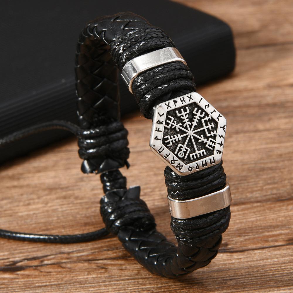 

Handmade Adjustable Viking Beaded Leather Bracelet For Men Stylish Norse Jewelry Gift чорний