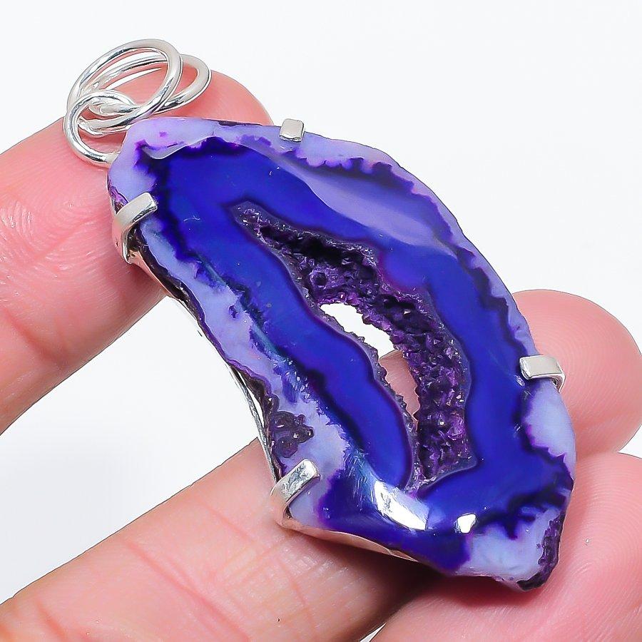 

Natural Purple Druzy Slice 925 Sterling Silver Jewelry Pendant 2.68 t1t70
