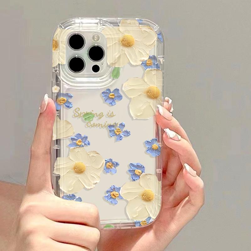 Silicone Transparent Phone Case For iPhone 11 16 13 15 Pro Max 14 12 XS X XR 7 8 Plus SE 16promax Shockproof Flower Funda Cover