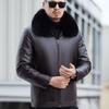 Leder-Daunenjacke in Übergröße Echte Lederjacke Herren Verdickt Abnehmbares Futter Fuchspelzkragen Warme Daunenjacke Väterbekleidung