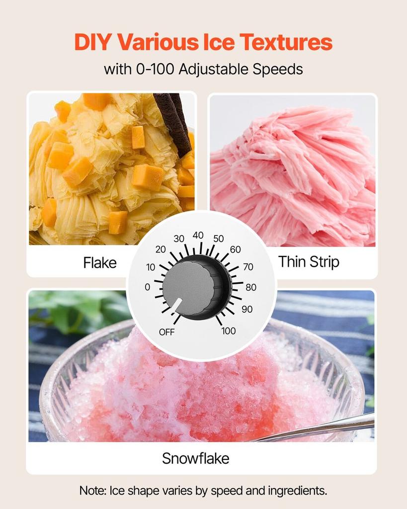 Snowflake Ice Machine, 40KG/24H Snowflake Ice Maker, Ice-Shaver Machine with Stainless Steel Blade, Electric Snow Cone Maker with 1.8L Tank, 90S Fast