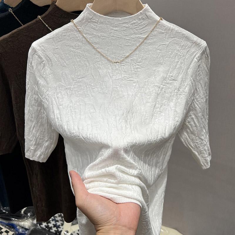 

Женские свитера, пуловеры 2025 Лето Короткий рукав О-образный вырез Белый Черный Вязаный свитер Женские топы Пуловер JJ160 One Size