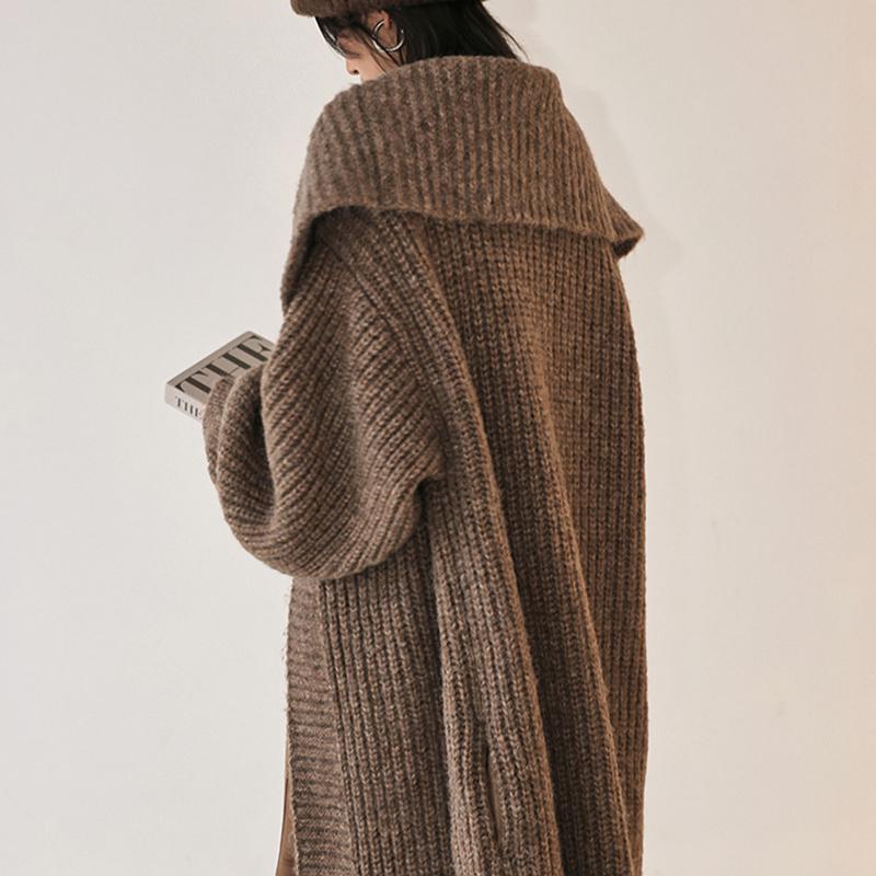 Herbst Frühling Cardigan Mäntel Damen Unifarben Langarm Locker Vintage Gestrickt Sanft Knöchellang Temperament Damen Streetwear