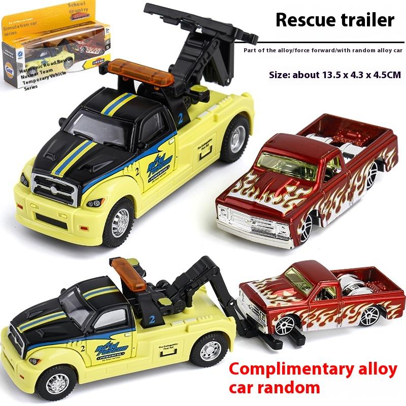 1:64 Flat Trailer Series Engineering Vehicle Double Decker Container Truck Alloy Diecast Car Model Children's Educational Toys
