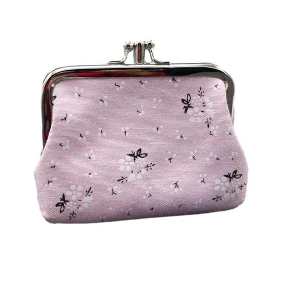 Floral Canvas Coin Purse, Women Change Purse with 2 Compartments, Kiss Lock Closure Pouch for Cash Coins Cards