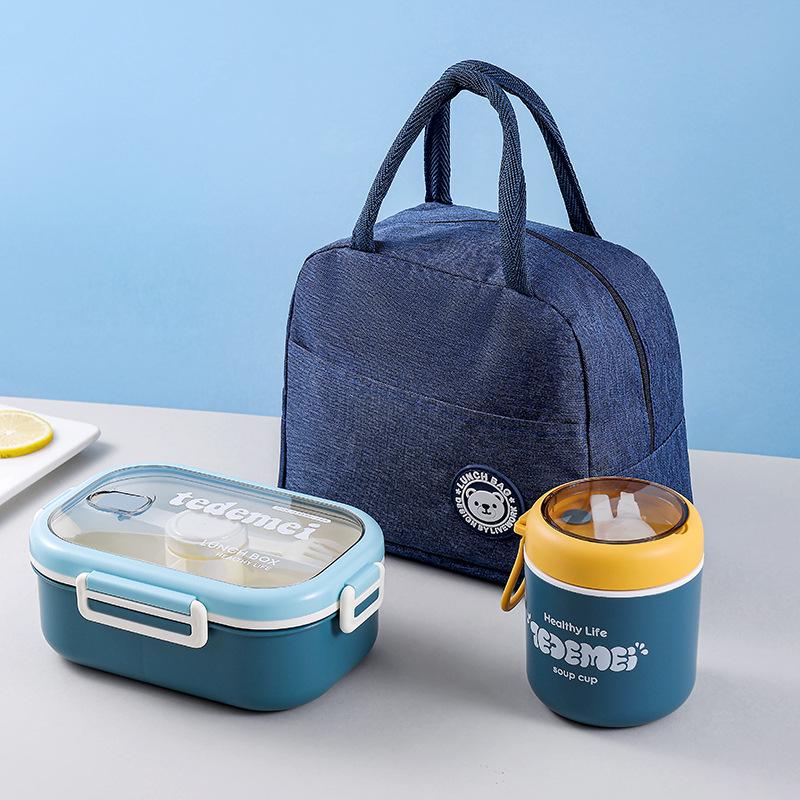Creative Heated Lunch Box Set for Office Workers - Includes Large Capacity Box, Soup Cup, and Insulated Bag