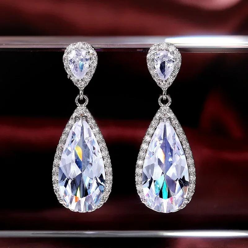 Shiny Zircon Wedding Hanging Earrings with High Grade Temperament Geometric Cubic Zirconia  Quality Women's Luxury Jewelry