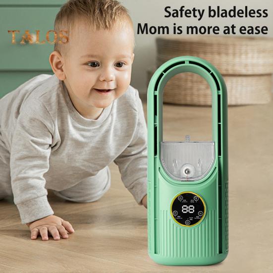 Ventilator de birou fără pale cu 6 moduri de viteză, flux de aer puternic, design compact, portabil, reîncărcabil, răcire silențioasă, ventilator cu pulverizare