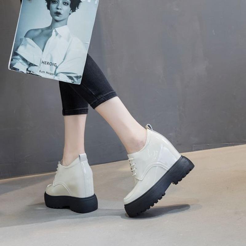 Fashion 11CM Platform Wedge Hidden Heel Women Casual Shoes Chunky Sneakers Microfiber Leather Female Shoes Spring Autumn