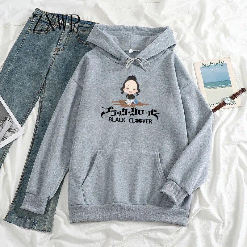 Толстовки с капюшоном из японского аниме WoUnisex, толстовка с принтом черного клевера, толстовка большого размера, милая толстовка с героями мультфильмов, уличная одежда, розовые топы, дропшиппинг L