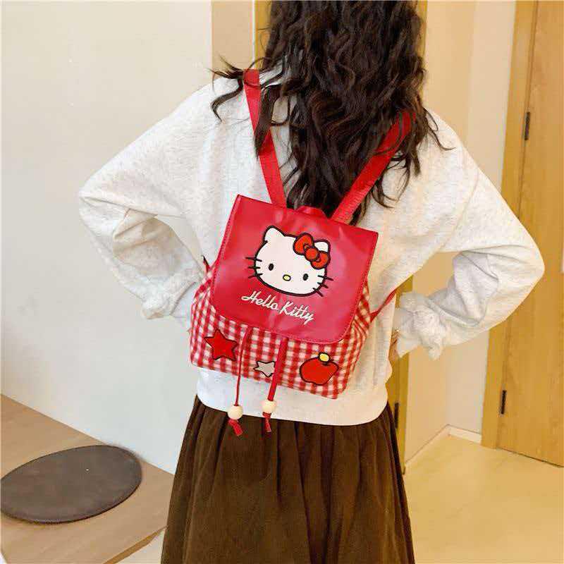 Sanrio Hello Kitty Plaid Backpack - Cute Cartoon Design for Women
