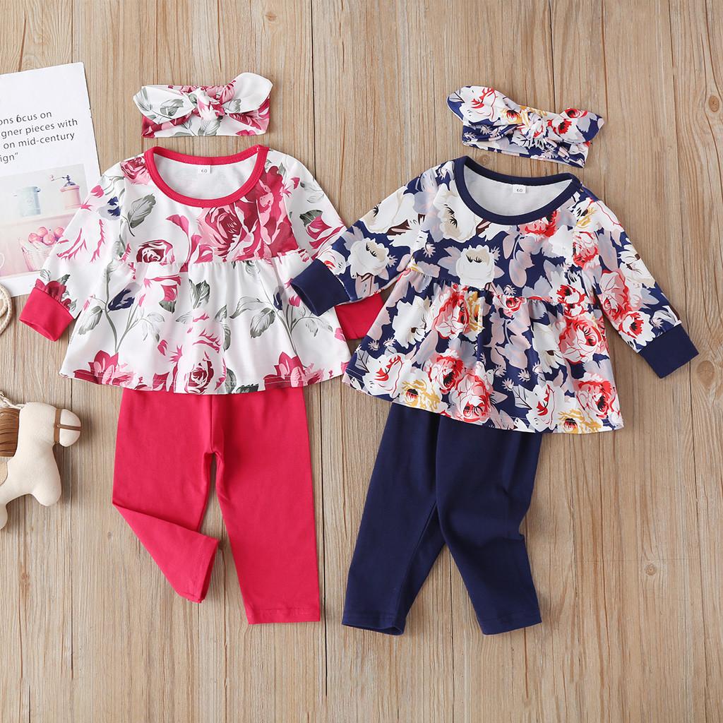 Buy [CS] Toddler Kids Baby Girls Clothes Floral T Shirt Tops Pants ...