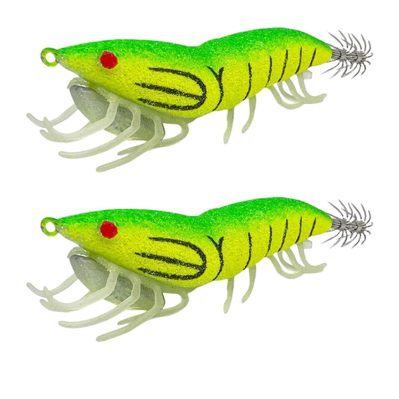 Fishing Lures Shrimp Lures Baits Glow Jig Hook Glow Squid Jig Artificial Baits Cuttlefish Hook with Rings Bead