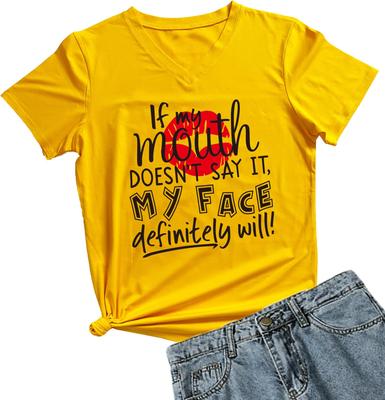 MIMOORN Womens V-Neck If My Mouth Doesn't Say It My Face Definitely Will Shirt