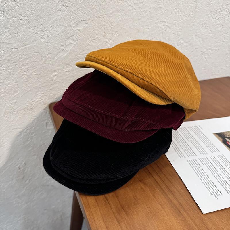 Solid Corduroy Classic Color Beret Cap With Warmth Sunshade For Winter Gift