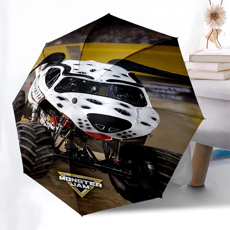 Monster Truck Themed Travel Umbrella 8 Ribs Automatic Opening and Closing, Portable Folding Design, Compact and Stylish Umbrella Suitable fo