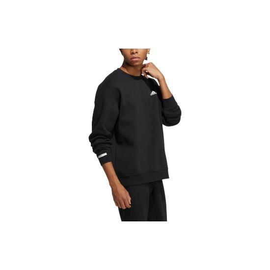 Adidas LABEL Logo printed round neck pullover long sleeve sweatshirt unisex black IB2774