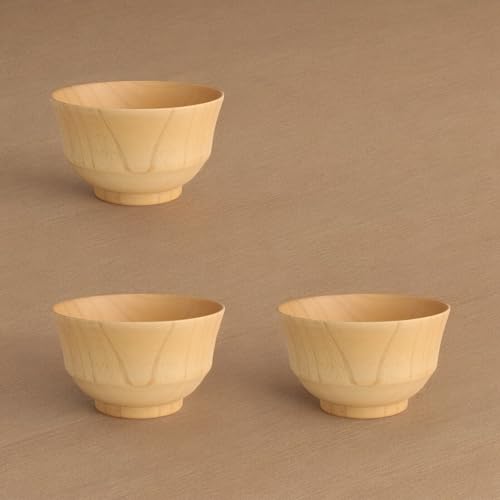 J-kitchens Miso Soup Bowls, Wooden, Natural Wood Design, Medium, Set of 3, 11.3cm X 6.8cm