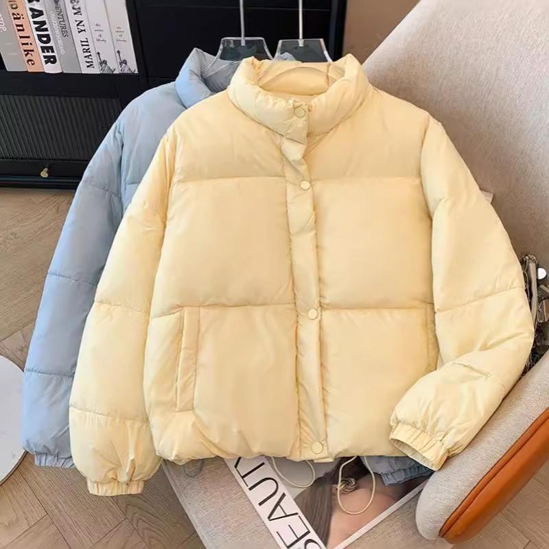 Chaqueta Acolchada Cortavientos de Color Sólido para Mujer Invierno Abrigo Corto Grueso Cálido Parka Esponjosa Tops Vintage