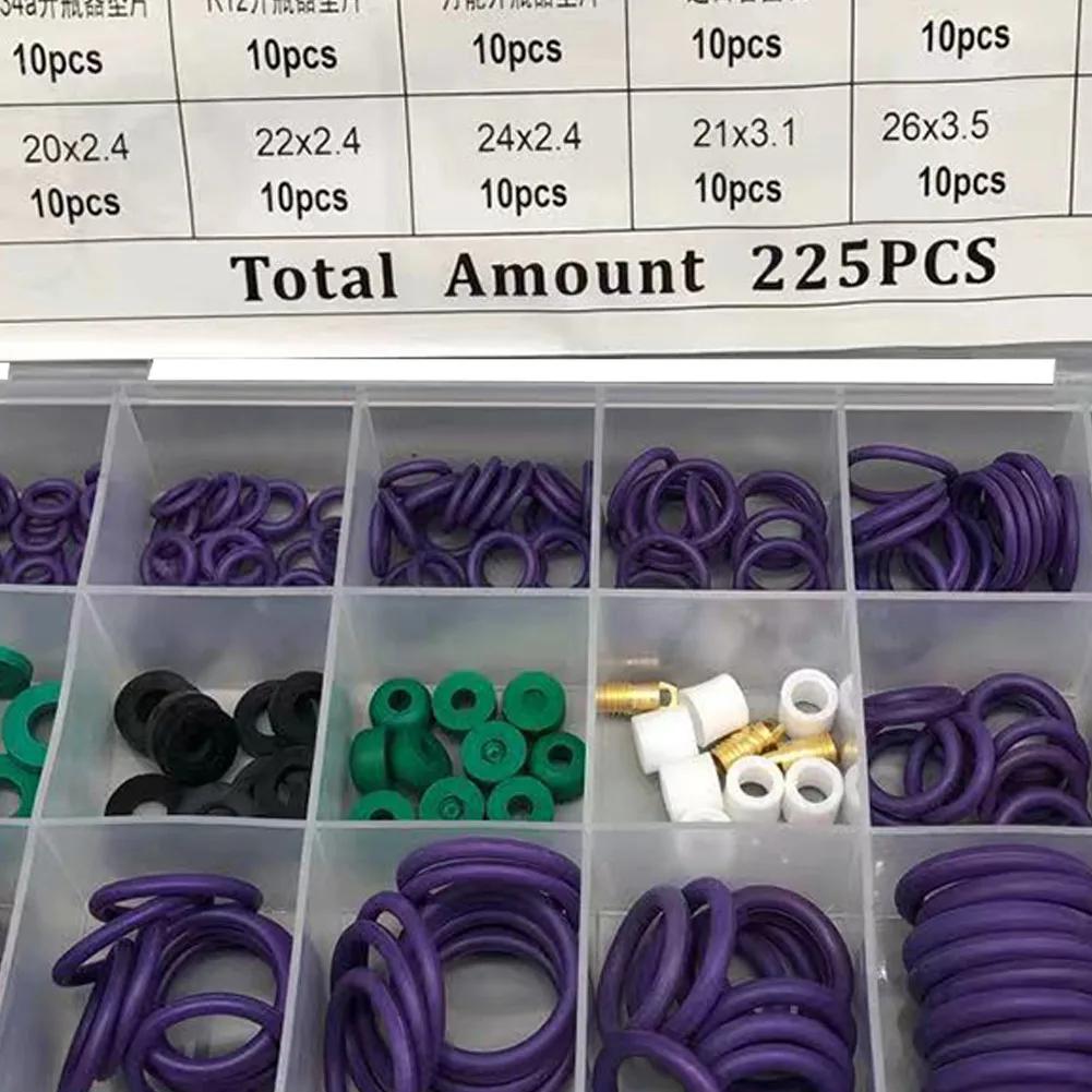 Repair O Type Ring Gaskets Automotive Car Hole Sealed Kit R22/R134a 18 Models 225pcs Set Air Conditioning UV Protection