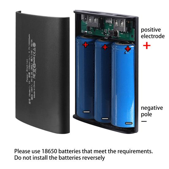 Dual USB Output Overcharge Overcurrent Protection Battery Indicator Solderless Power Bank Shell 3x18650
