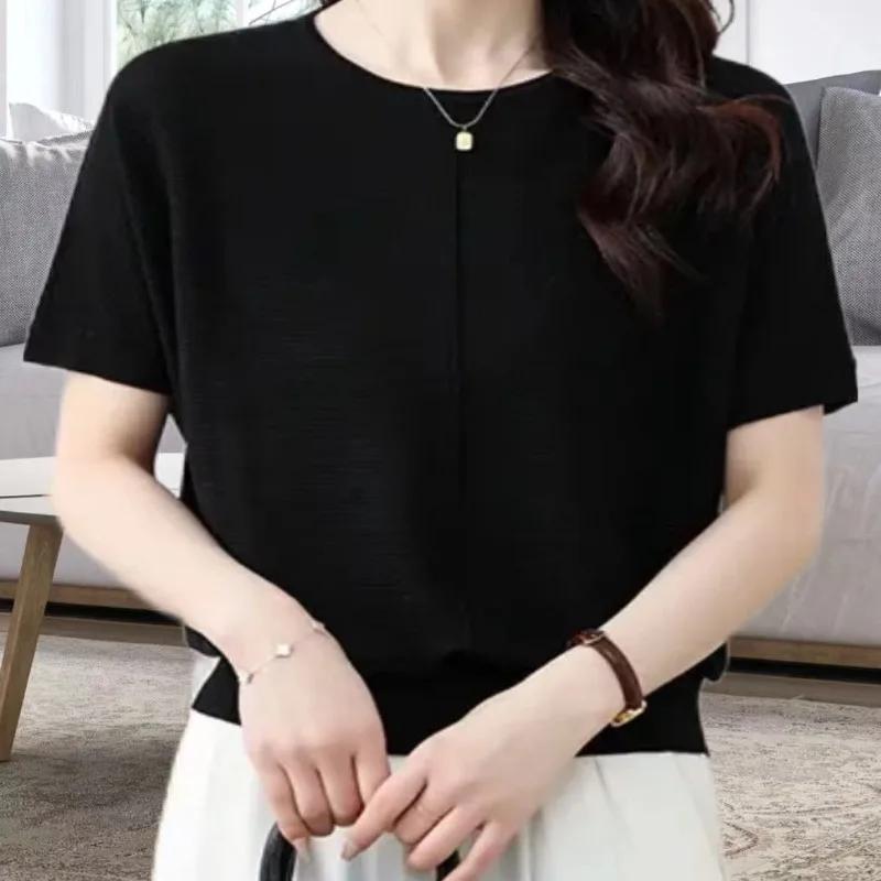 Women's Light Green Crew Neck Knit Top Short Sleeve Batwing Sleeve Casual Loose Blouse